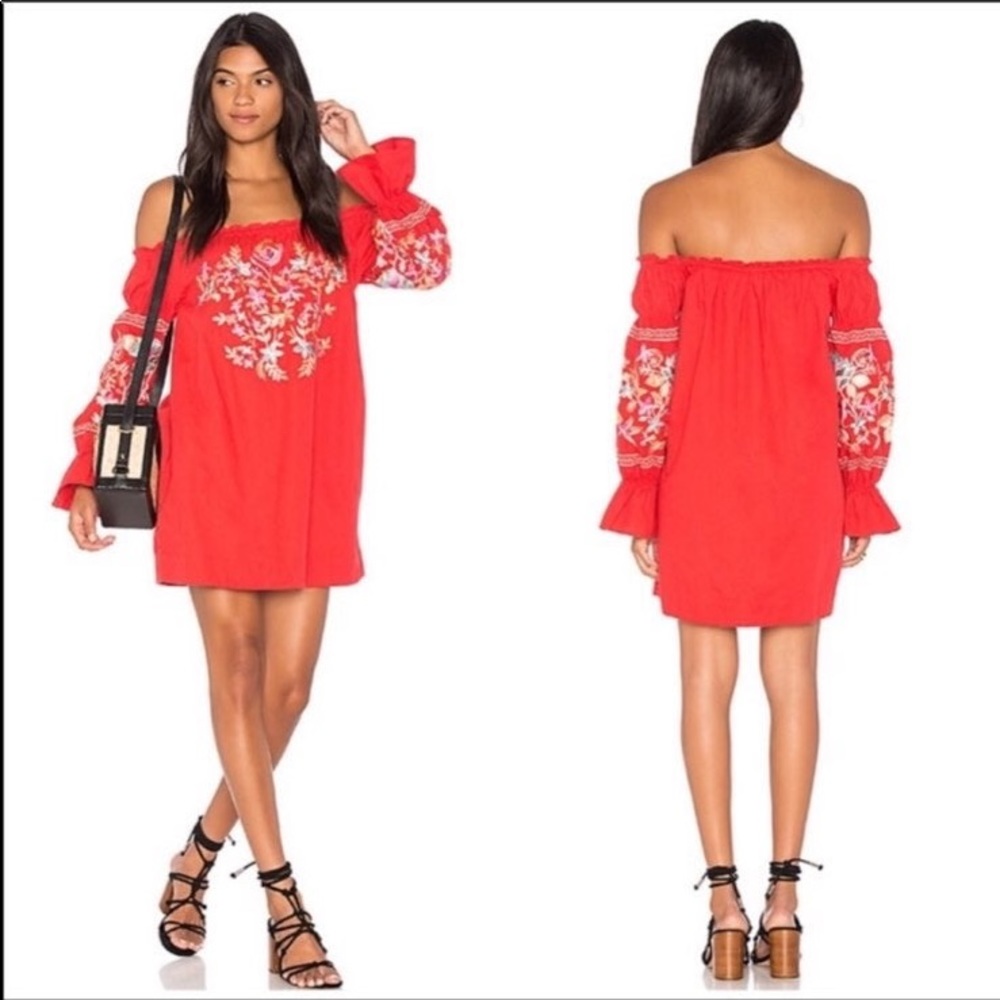 FREE PEOPLE Fleur Du Jour Red Off the Shoulder Mini Dress